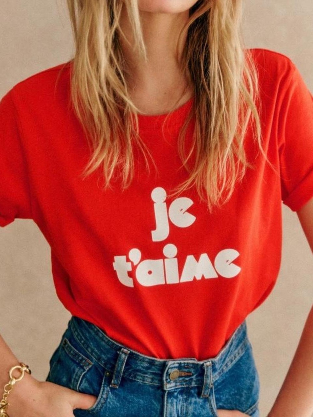 Sezane Red Je t'aime Graphic Tee cotton t-shirt - new XS